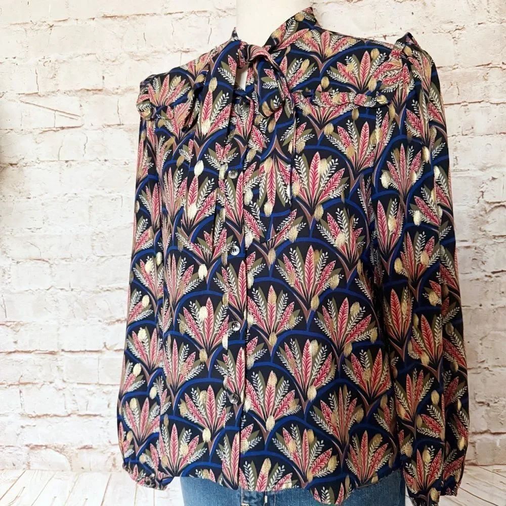 Traffic People tie neck metallic blouse